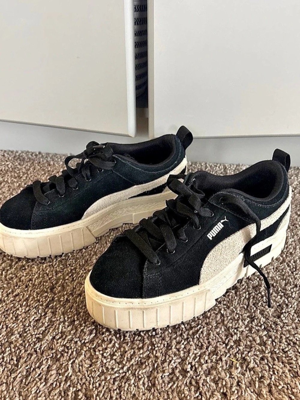PUMA Mayze Rare Teddy Platform Sneakers Black & White US 8.5